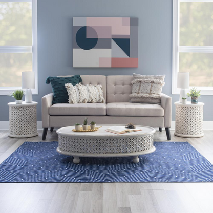White Inora side table by Start2Finish, showing a modern furniture piece with a smooth surface and minimalist design.