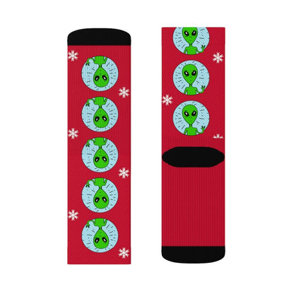 Yellow Pandora Holiday Weird Alien Socks featuring colorful alien designs on soft, comfortable socks for festive fun.