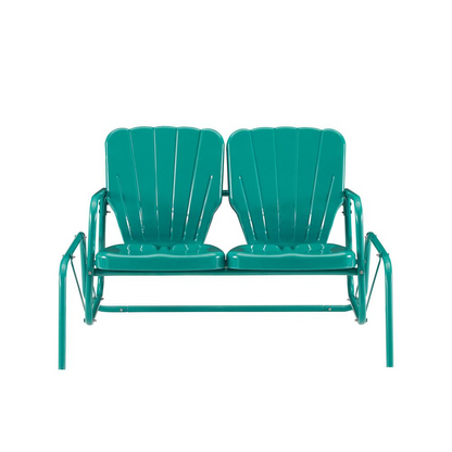 Start2Finish Ridgeland Retro Outdoor Loveseat Glider with cushioned seats and classic wooden design for outdoor relaxation.
