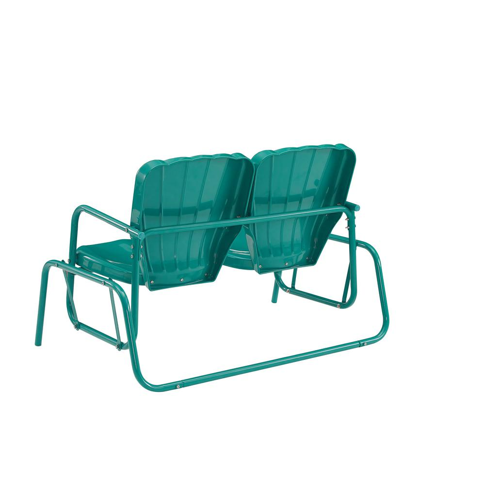 Start2Finish Ridgeland Retro Outdoor Loveseat Glider with cushioned seats and metal frame, perfect for patio relaxation.