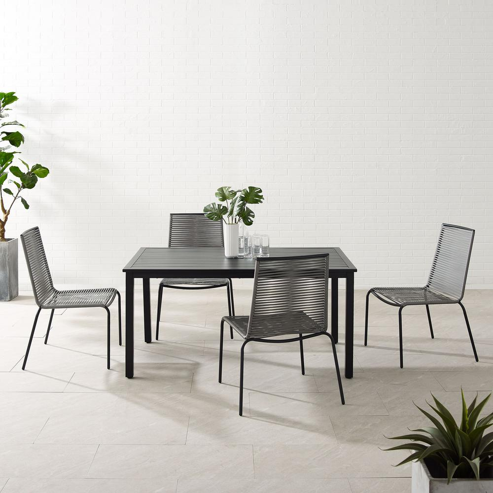 Fenton 5-piece wicker outdoor dining set with table and four chairs by Start2Finish, featuring woven wicker design and sturdy construction.