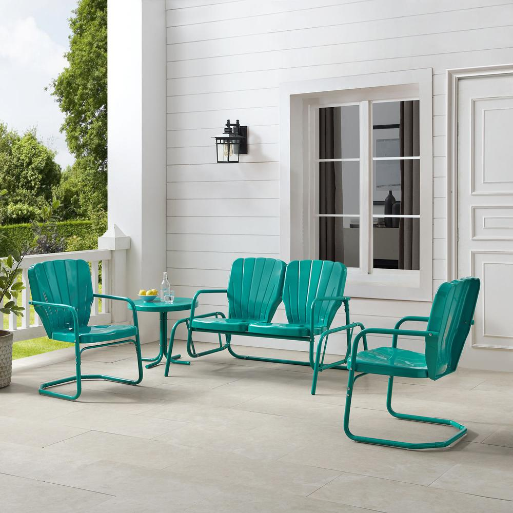 Ridgeland 4-piece outdoor loveseat glider set with two armchairs and side table, stylish patio furniture from Start2Finish.