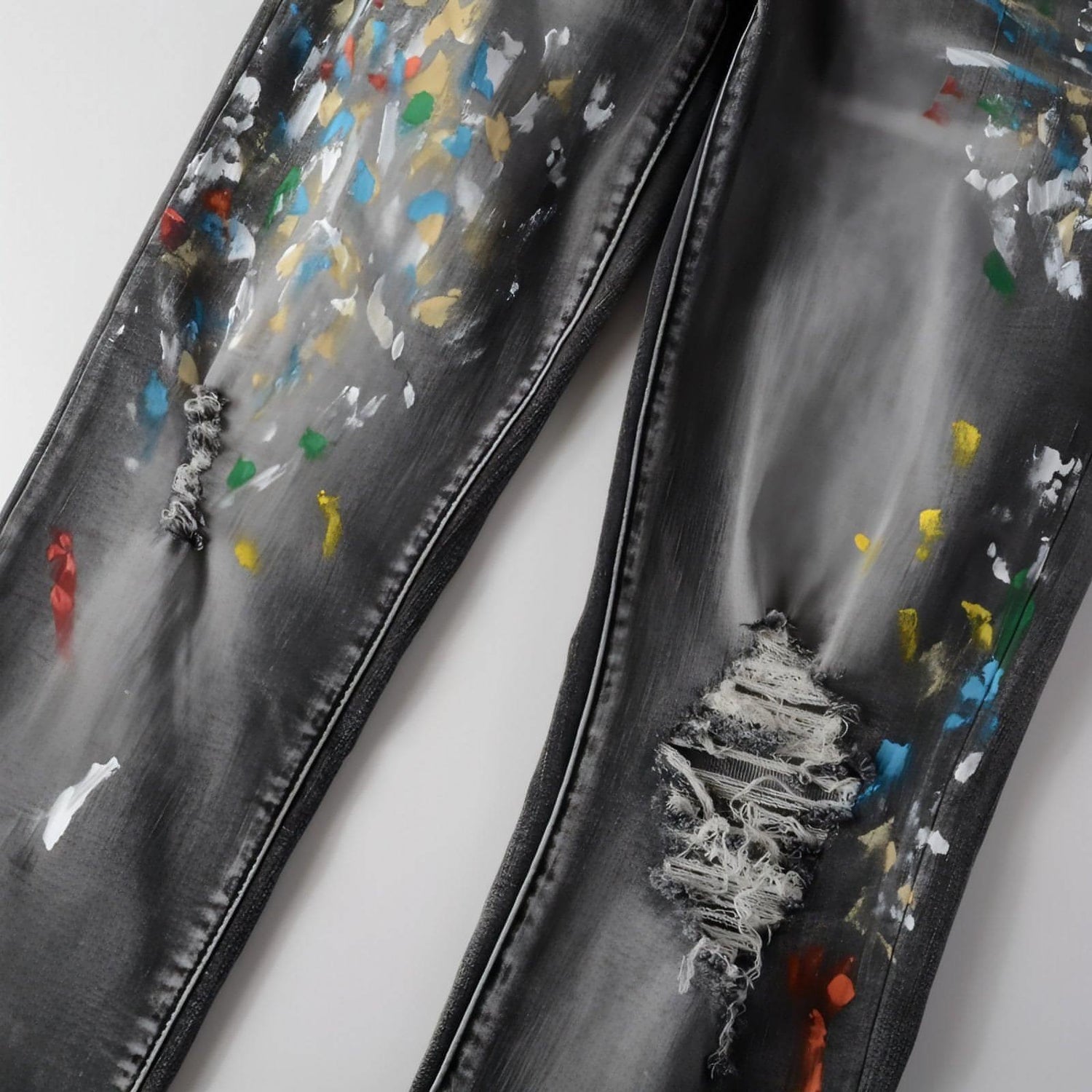 Gray denim slim-fit jeans for men by Carmine Juneberry featuring washed elastic fabric and classic five-pocket style.