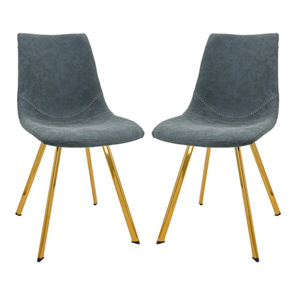 Set of 2 Markley modern leather dining chairs with gold metal legs, featuring sleek design and comfortable seating.