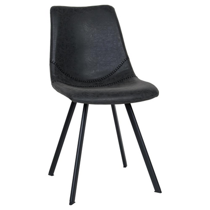 Modern leather dining chair with metal legs from Start2Finish, featuring a sleek design and padded seat for comfortable seating.