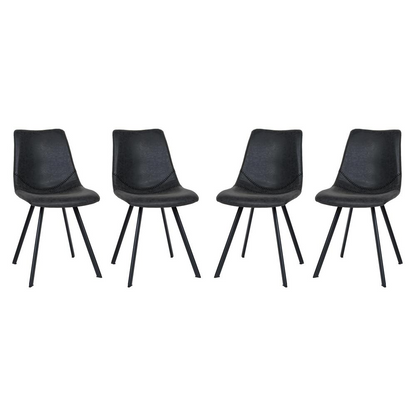 Set of four Markley Modern leather dining chairs with metal legs, featuring sleek design and comfortable seating.