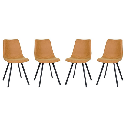 Set of four Markley modern leather dining chairs with metal legs, showcasing sleek design and contemporary furniture style.