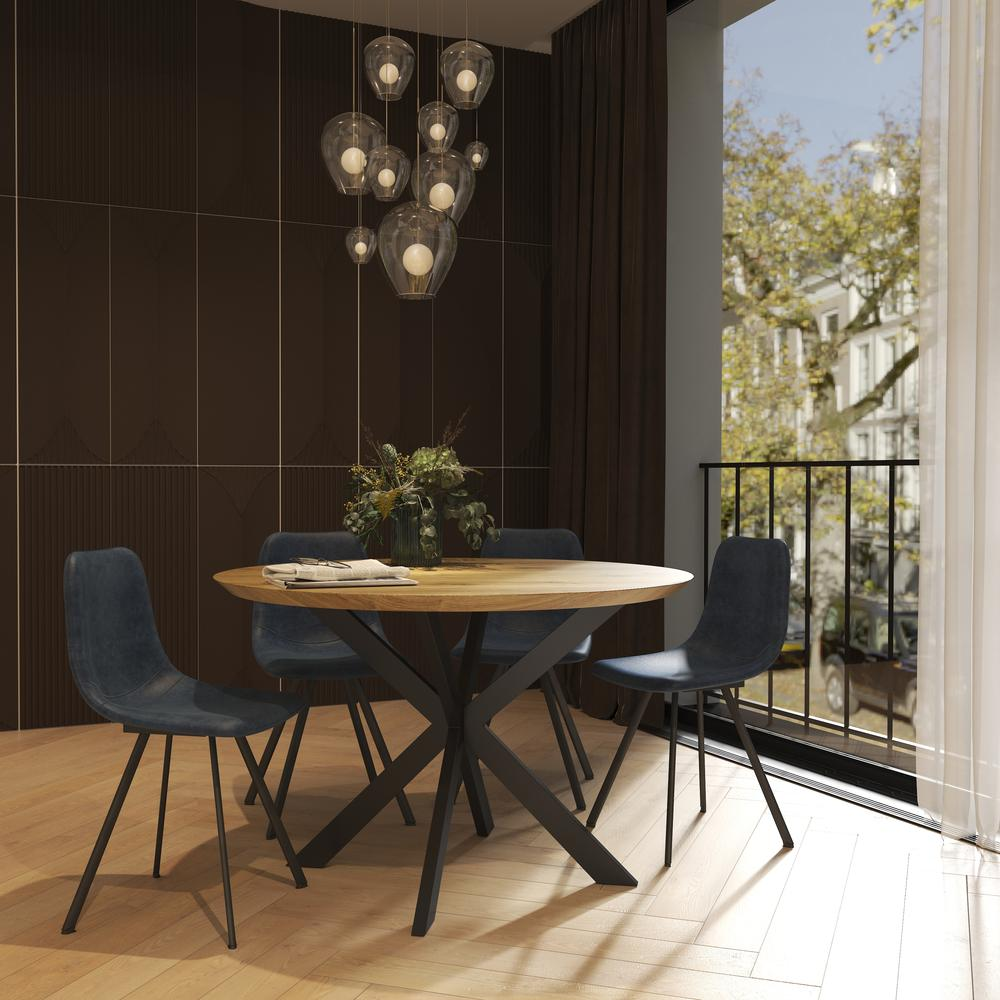 Modern leather dining chair with metal legs by Start2Finish, featuring sleek design and cushioned seating for dining room decor.