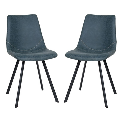 Pair of Markley modern leather dining chairs with metal legs from Start2Finish, featuring sleek design and comfortable seating.