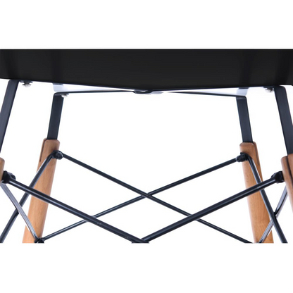 Dover round wooden top dining table with natural wood Eiffel base by Start2Finish, showcasing a modern, elegant design.