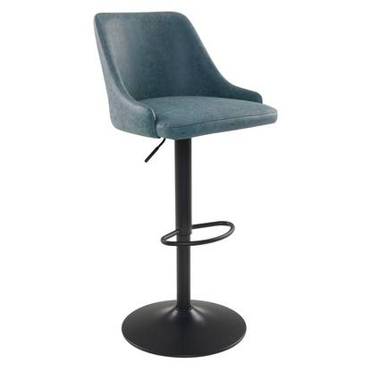 Start2Finish Sylmar height adjustable stool with navy faux leather upholstery, featuring a modern design and chrome base.