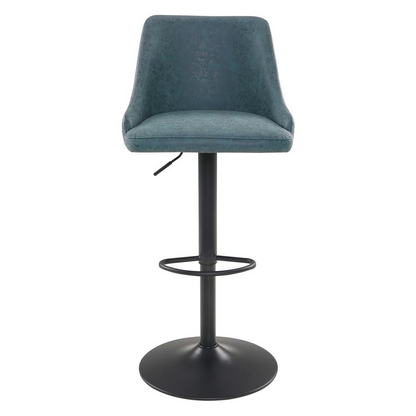 Start2Finish Sylmar height adjustable stool with navy faux leather upholstery and chrome base, featuring a padded seat and modern design.