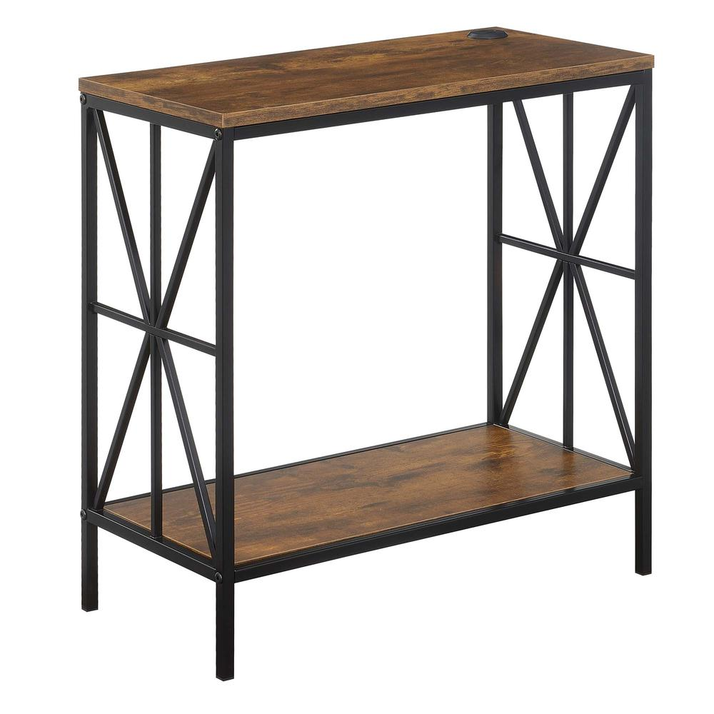 Start2Finish Tucson Starburst Chairside End Table with charging station, barnwood and black finish, featuring shelf and modern design.