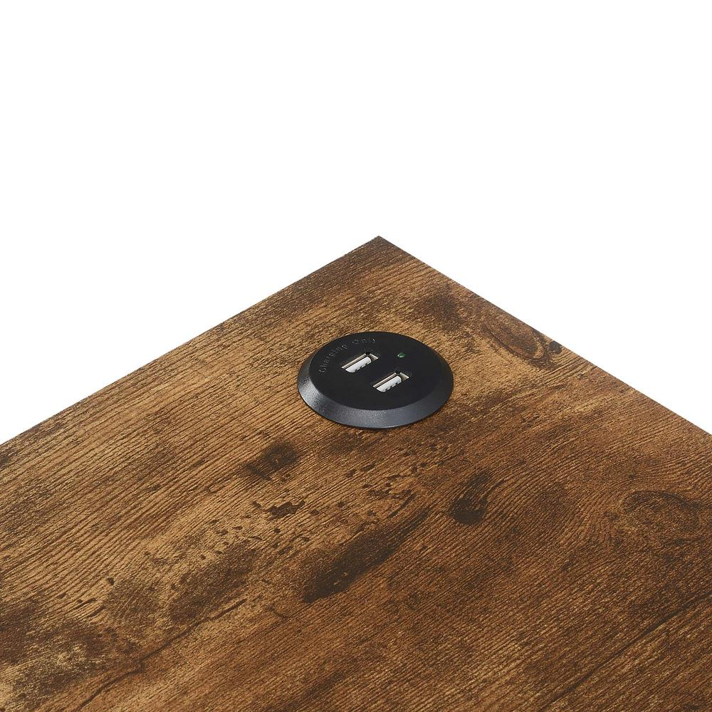 Start2Finish Tucson Starburst end table with charging station, shelf, barnwood and black finish, showcasing its modern design and functionality.