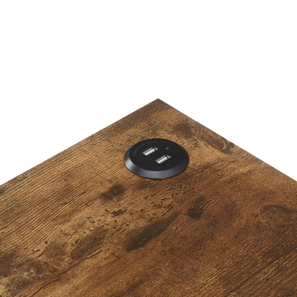 Start2Finish Tucson Starburst end table with charging station, shelf, barnwood and black finish, showcasing its modern design and functionality.