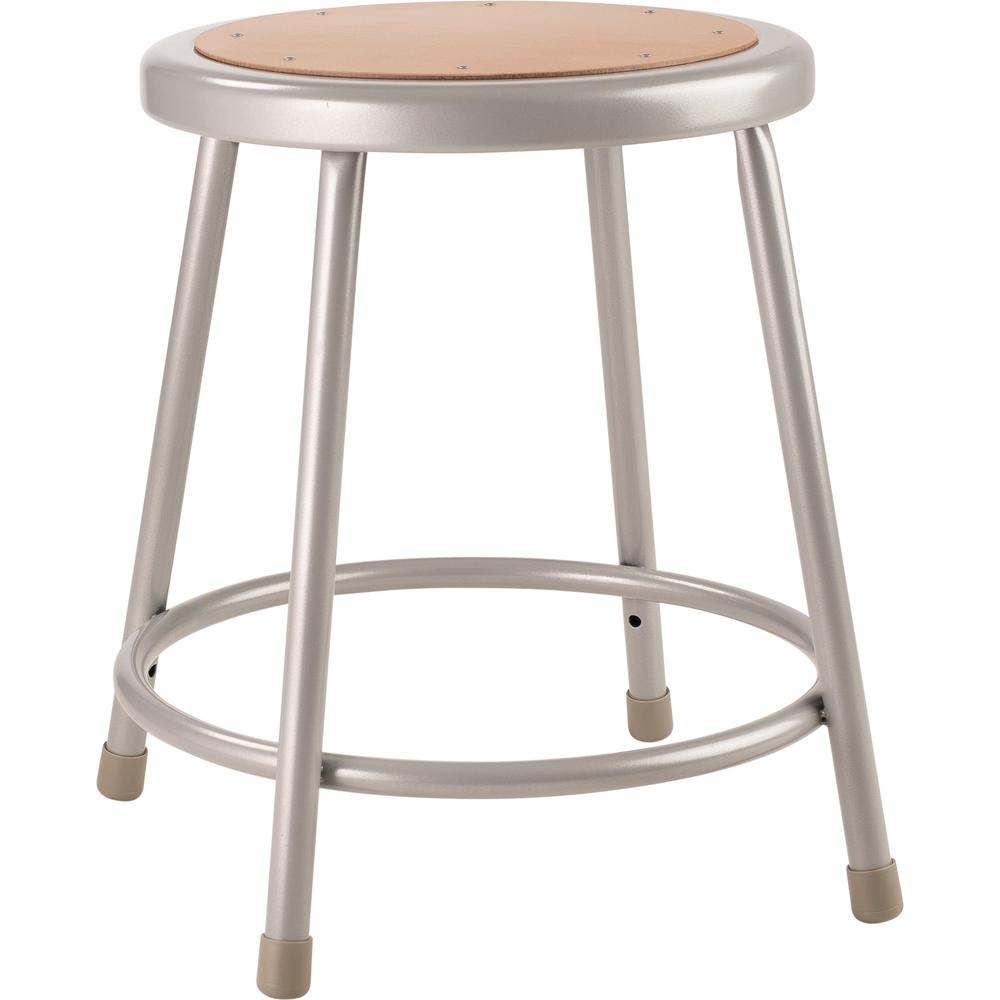 Five grey Start2Finish heavy-duty steel stools with 18-inch seats, sturdy and durable for industrial or workshop use.