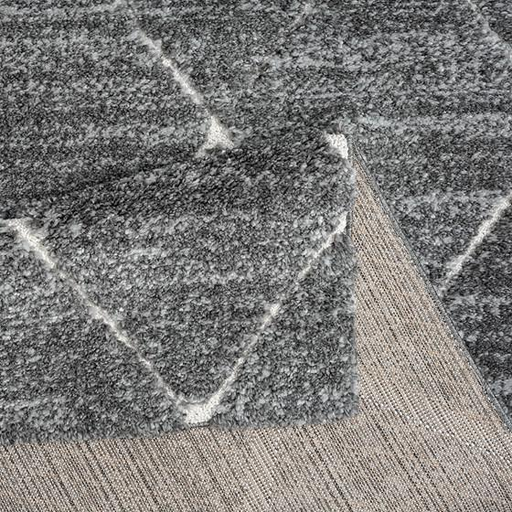 Start2Finish Talas Trellis Area Rug in grey and cream with geometric pattern, perfect for living room or bedroom decor.