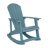 Sea foam Adirondack rocking chair by Start2Finish, outdoor furniture with wide armrests and a comfortable sloped back.