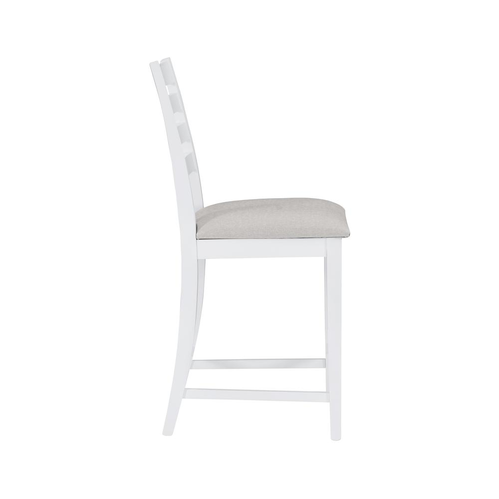 Set of two Flynn counter stools with white upholstered seats and dark wood legs, modern dining or kitchen seating from Start2Finish.