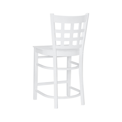 Set of two white Lola counter stools by Start2Finish, featuring sleek design and sturdy wooden legs for modern kitchen seating.