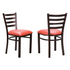 Set of two red Baxter metal side chairs by Start2Finish with sleek metal frames and modern design.