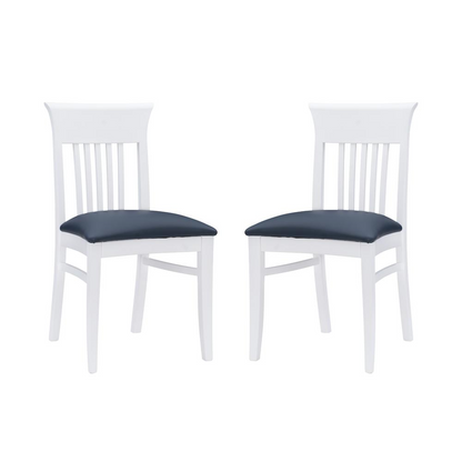 Set of two white Jenny upholstered chairs by Start2Finish, showcasing modern furniture with padded fabric seats and backrests.