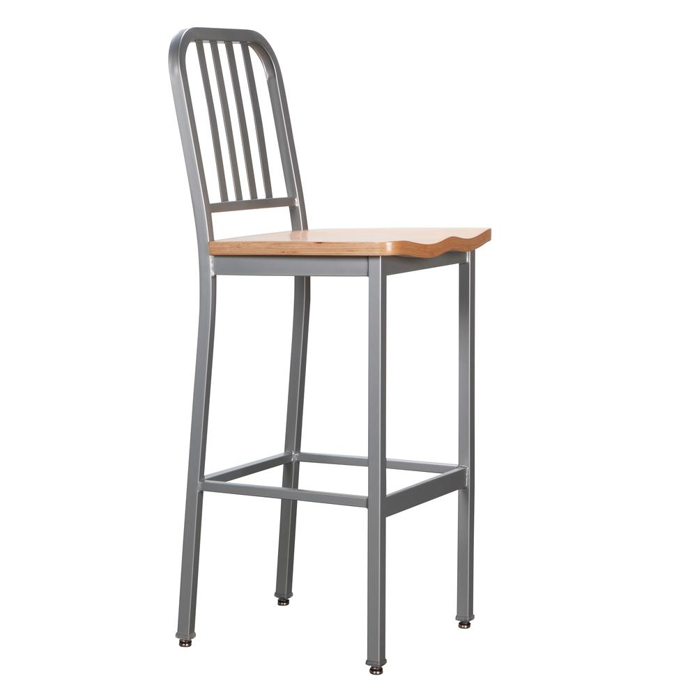 Set of two silver Frazier metal barstools by Start2Finish, featuring sleek modern design and sturdy construction.