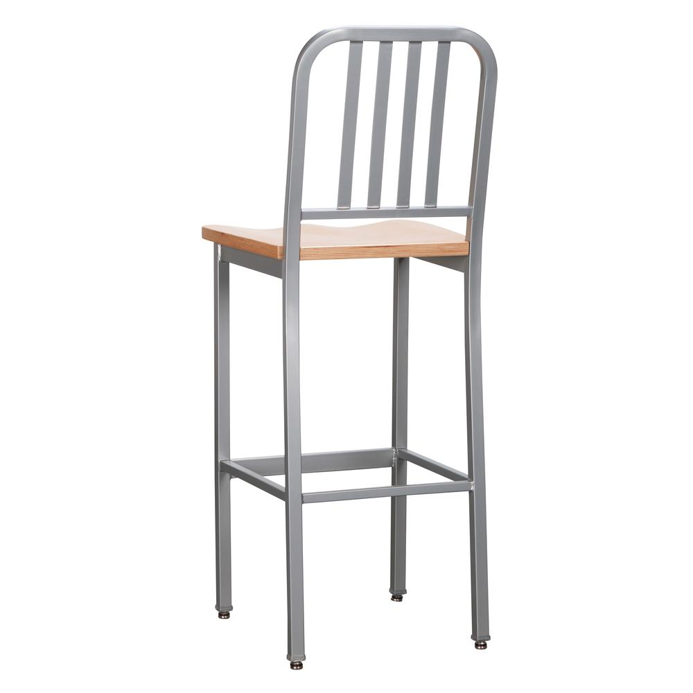Set of two Start2Finish Frazier metal barstools in silver with sleek, modern design, featuring round seats and sturdy metal legs.