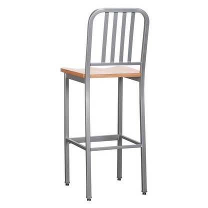 Set of two Start2Finish Frazier metal barstools in silver with sleek, modern design, featuring round seats and sturdy metal legs.