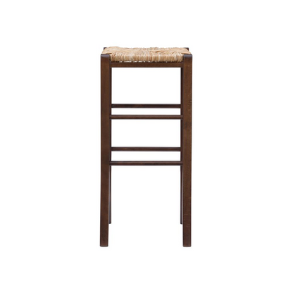 Pair of Gianna backless walnut barstools by Start2Finish, showcasing sleek wooden seats and sturdy legs for modern kitchen seating.