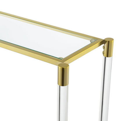 Royal Crest 2 Tier Acrylic Glass Console Table by Start2Finish featuring clear acrylic surfaces and modern design.