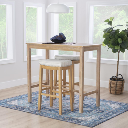 Start2Finish Claridge Bar Pub Table made of acacia wood, featuring a sleek, modern design perfect for home or bar area.
