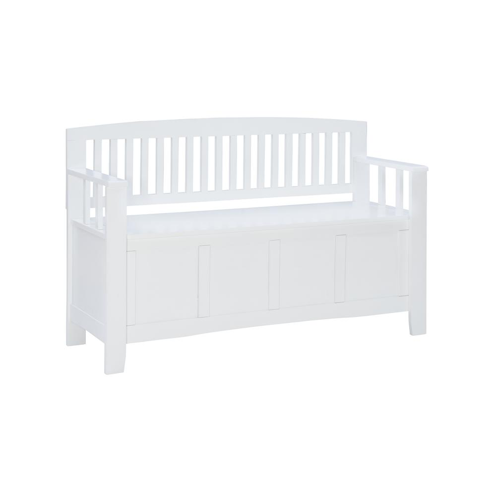 White Cynthia Storage Bench by Start2Finish featuring a cushioned top and spacious interior for seating and storage.