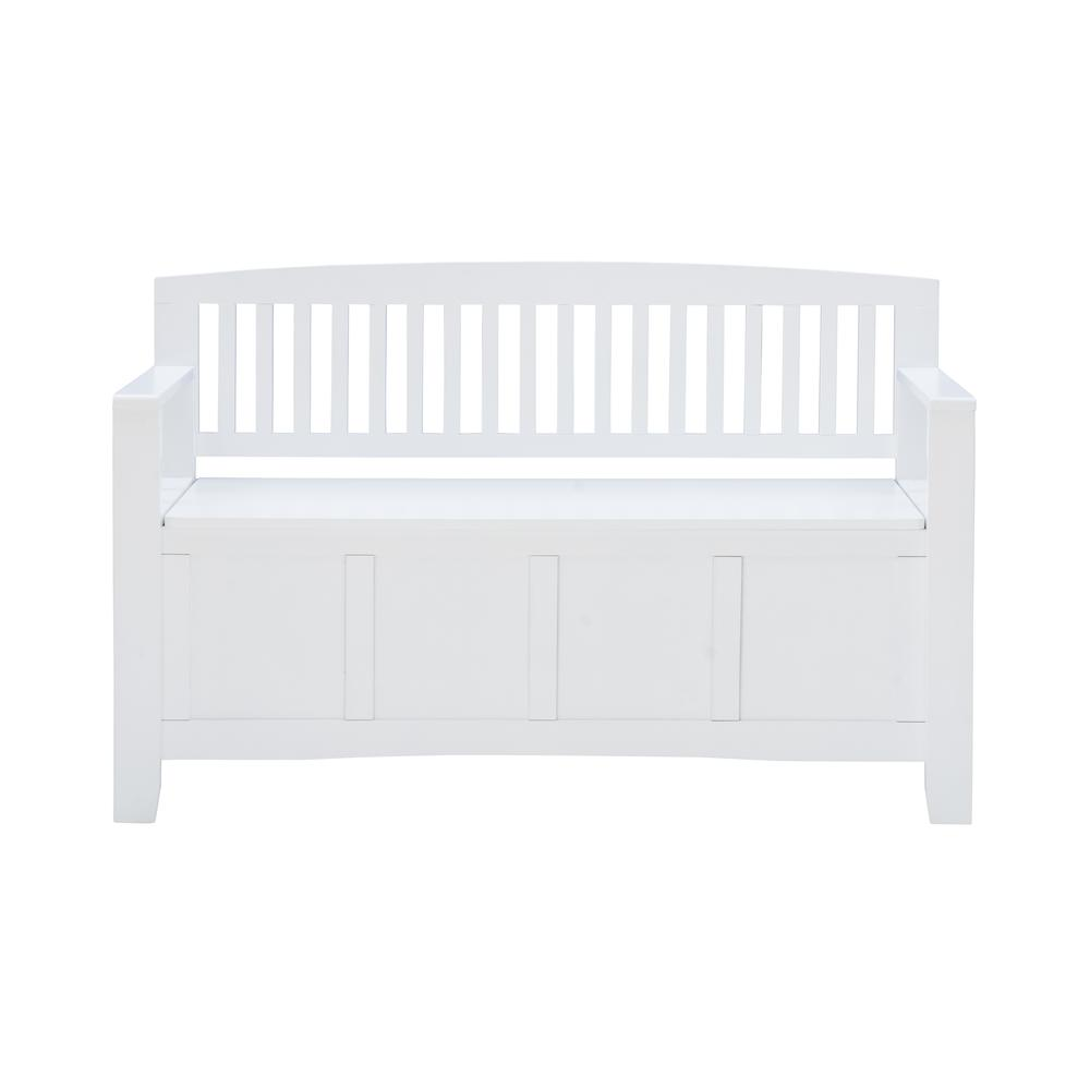 White Cynthia Storage Bench by Start2Finish with cushioned top and spacious interior for seating and organization.
