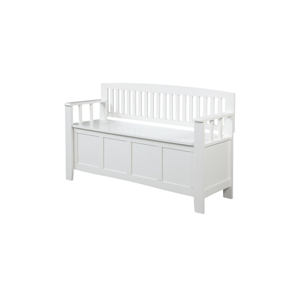 White Cynthia Storage Bench by Start2Finish with cushioned top and spacious interior for extra storage and seating.