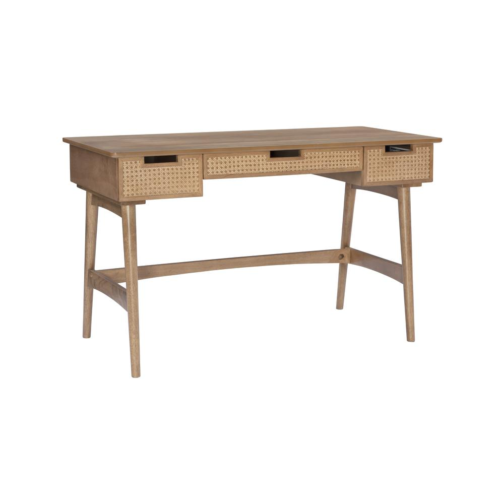 Start2Finish Ryker Rattan Desk, stylish furniture with a rattan tabletop and wooden legs, ideal for modern home office decor.