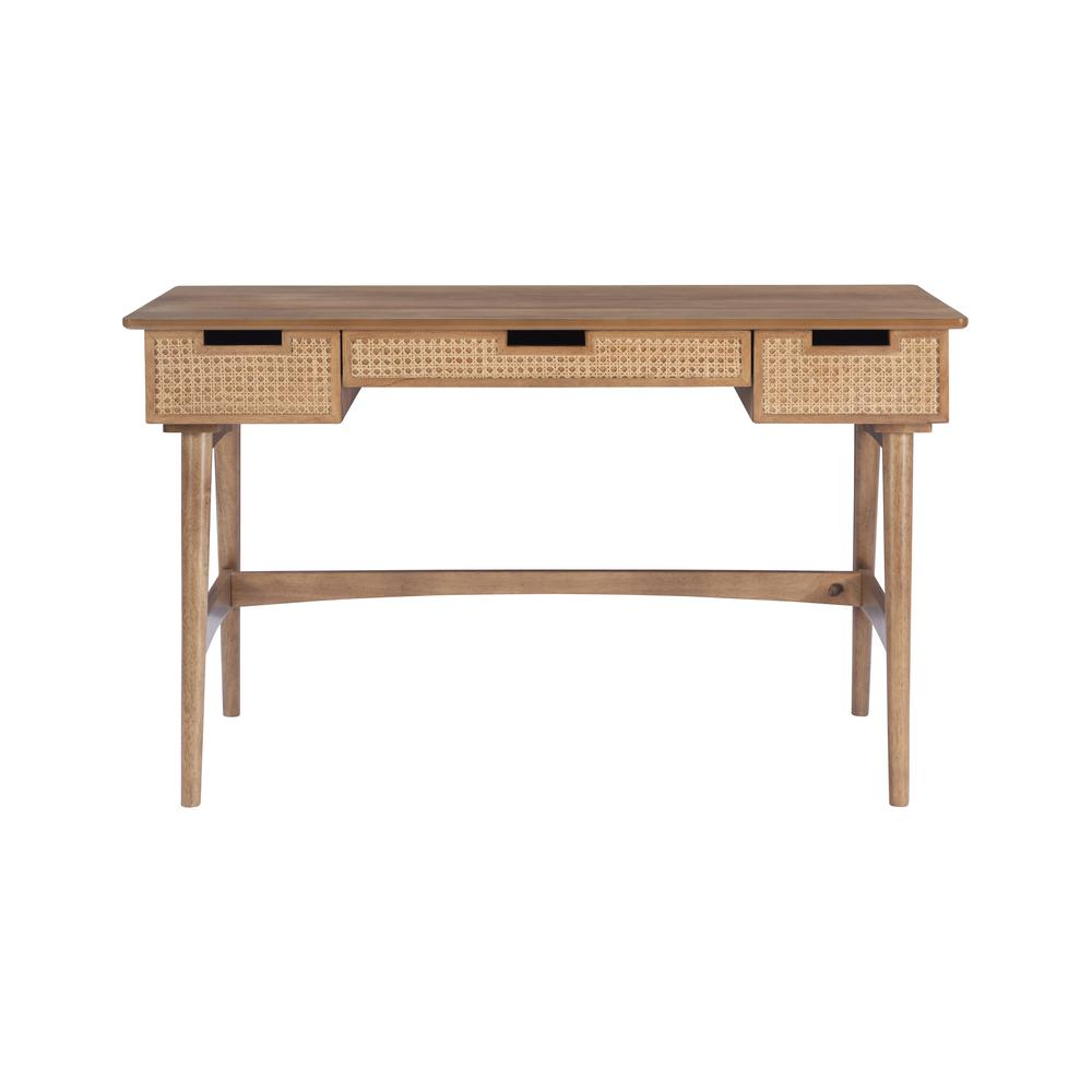 Ryker Rattan Desk by Start2Finish, natural rattan finish with sleek tabletop and sturdy legs, modern furniture for home or office.