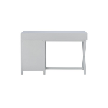 Gray Peggy Side Storage Desk by Start2Finish, showcasing its sleek design and side storage compartments in a modern furniture setting.