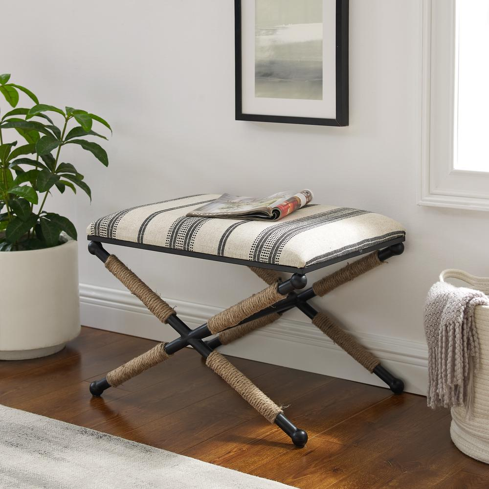 Start2Finish Logue Campaign Ottoman with wooden legs and upholstered fabric top, designed for versatile home or office use.