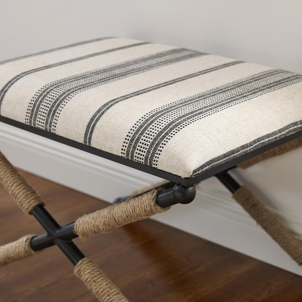 Start2Finish Logue Campaign Ottoman in neutral fabric, showing its rectangular shape and cushioned top for versatile seating.
