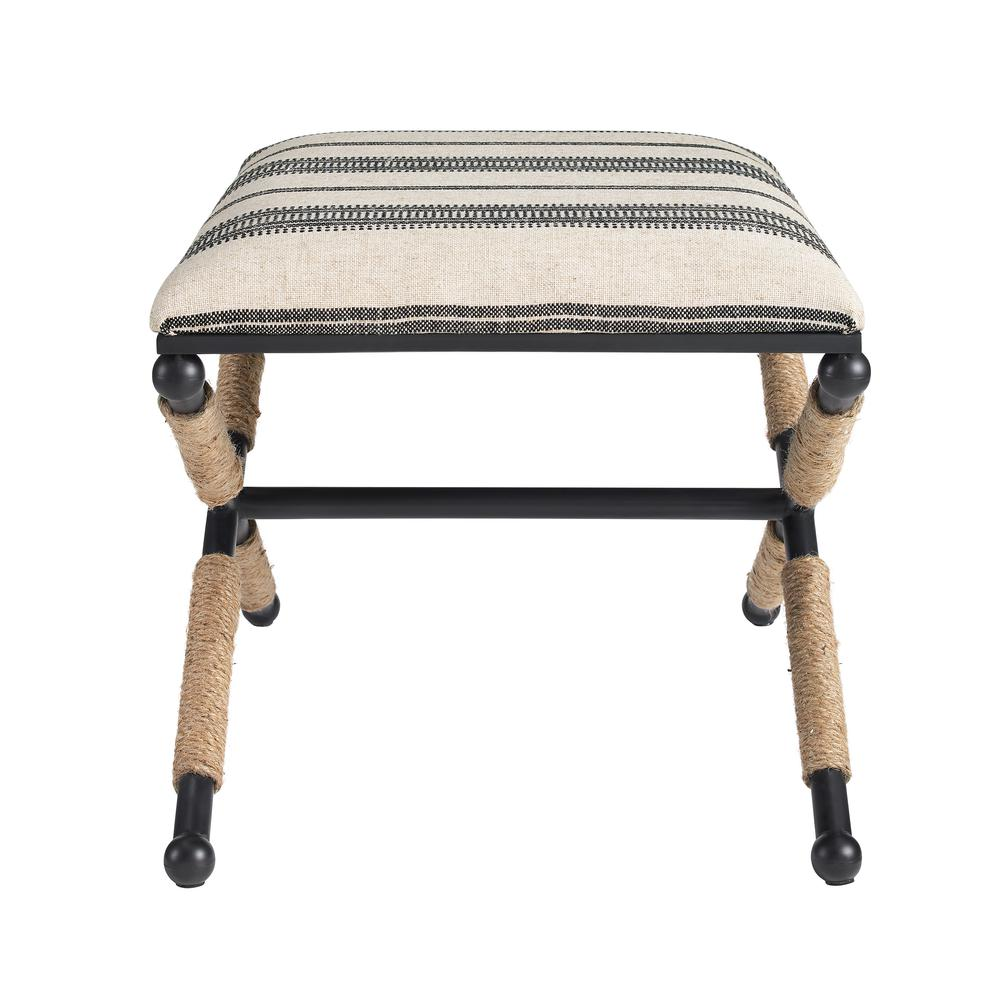 Start2Finish Logue Campaign Ottoman in neutral fabric, showing a rectangular storage ottoman with cushioned top and wooden legs.