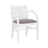 Start2Finish Samantha woven arm chair in white with a cushioned seat and armrests, showcasing a stylish and comfortable design.