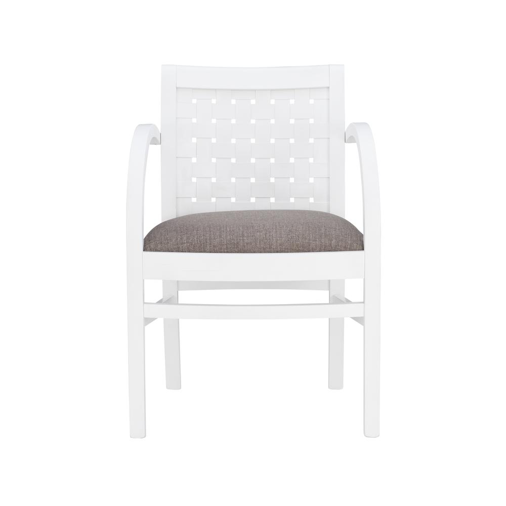 White Samantha woven arm chair by Start2Finish with a modern, stylish design and comfortable armrests.