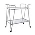 Silver mid-century bar cart with two tiers and metal frame, stylish furniture piece for drinks and serving.