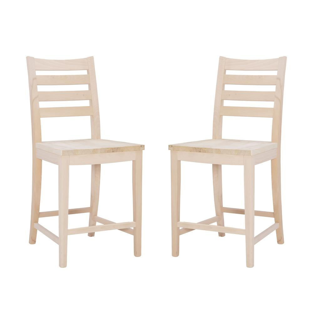Unfinished wooden Flynn counter stools set of 2 by Start2Finish, showcasing natural wood finish and sturdy design.