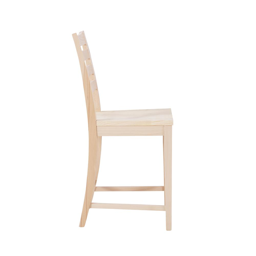Set of two unfinished Flynn counter stools by Start2Finish, showcasing wooden seats and sturdy legs for modern kitchen seating.
