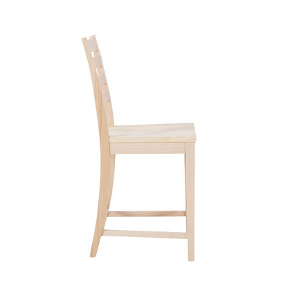 Set of two unfinished Flynn counter stools by Start2Finish, showcasing wooden seats and sturdy legs for modern kitchen seating.