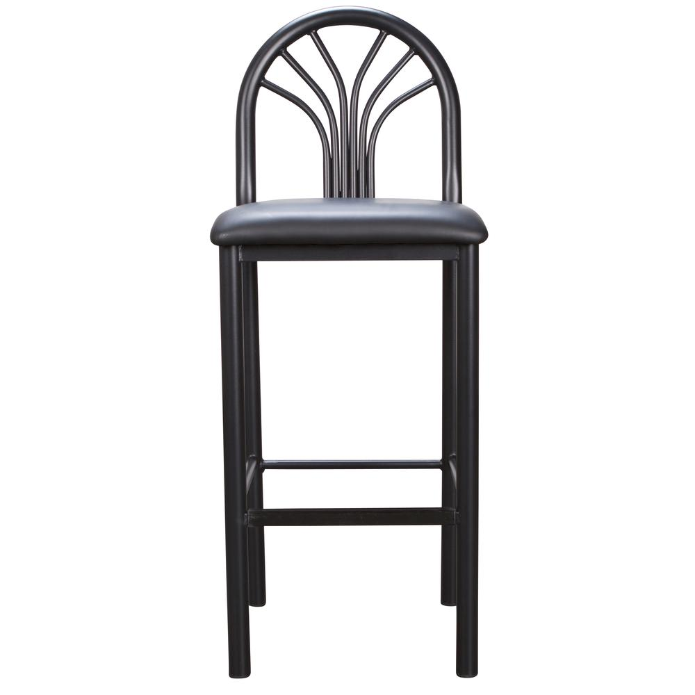 Pair of black Thayer barstools from Start2Finish, featuring sleek modern design and sturdy metal legs for kitchen or bar area.