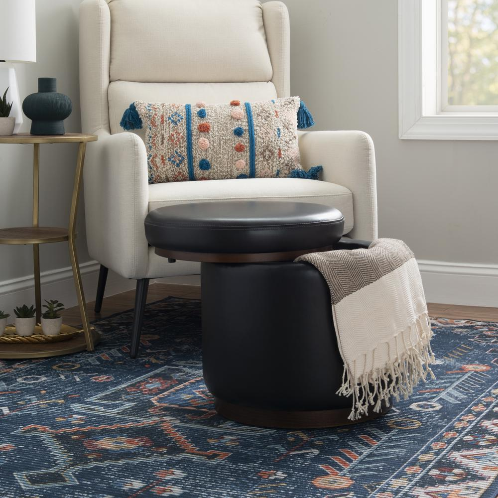 Black leather-look Blanche Storage Ottoman by Start2Finish, featuring a cushioned top and interior storage space.