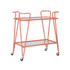 Start2Finish coral mid-century bar cart with two shelves and metal frame, stylish furniture piece for home bar or living room.